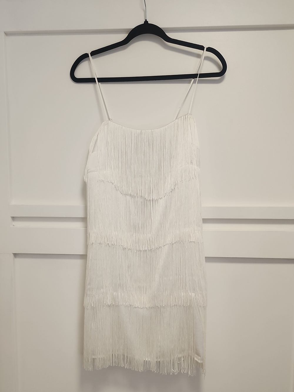 Abercrombie & Fitch White Fringe Spaghetti Strap Mini Dress
